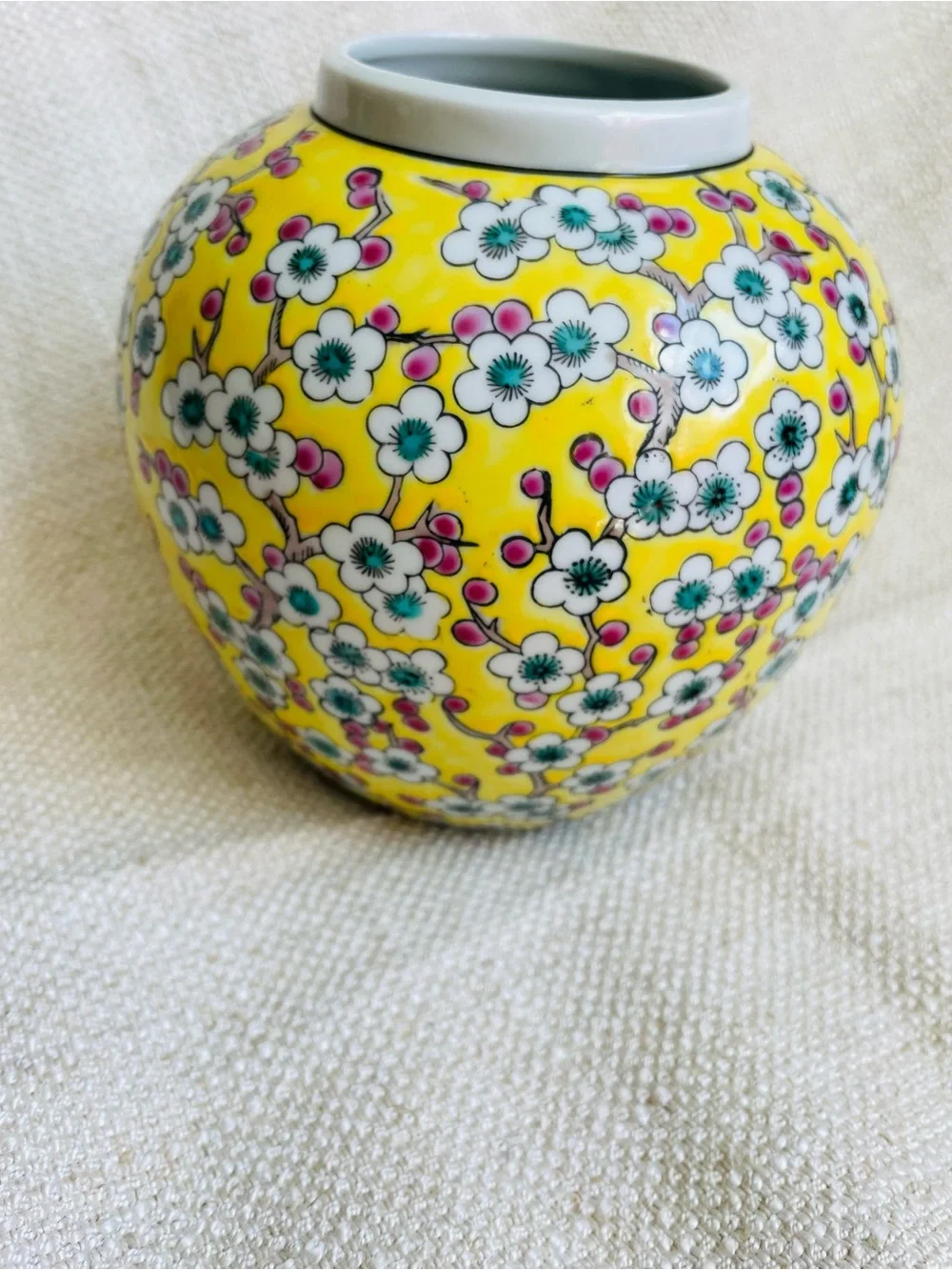 Vintage Japan Yellow Floral Sakura Blossom Porcelain Vase 6